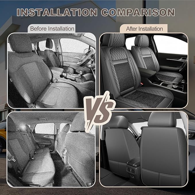 TTX LIGHTING for Mazda Mazda 3 2007-2019 Car Seat Covers, Breathable Ice Silk & Leather Seat Protector, Cool & Anti-Sweat for Long Driving, Airbag Compatible, 2 Front Seats (Black&Gray)