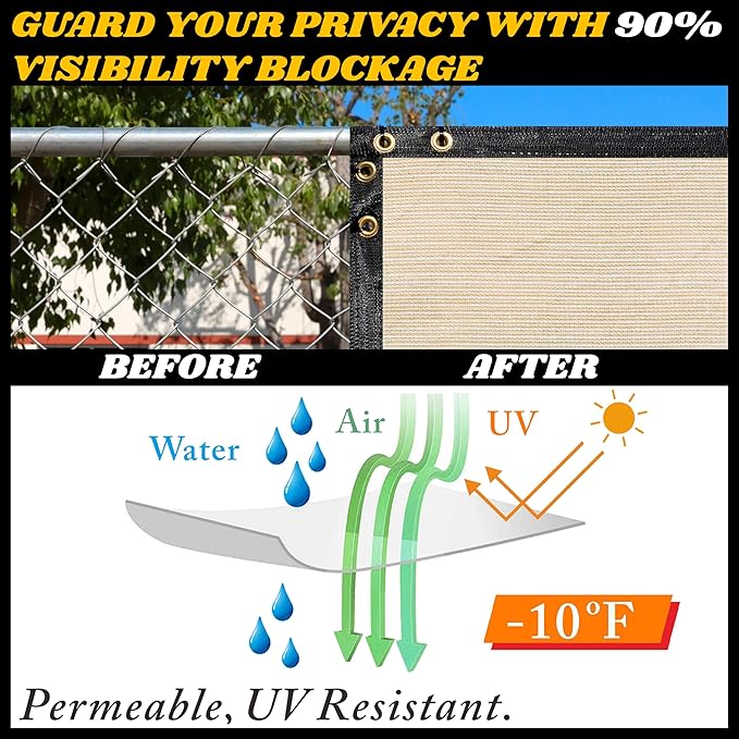 Royal Shade Custom Size 6' x 95' Beige Fence Privacy Screen Windscreen Cover Netting Mesh Fabric Cloth - Cable Zip Ties Included (We Make Custom Size)
