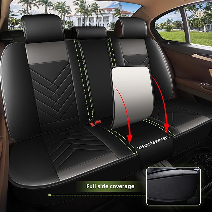 AOMSAZTO Car Seat Covers Full Set Fit for Nissan Rogue Sport 2017-2022 Waterproof Faux Leather Car Seat Cushions Automotive 5 Seat Covers Set（Black&Grey）