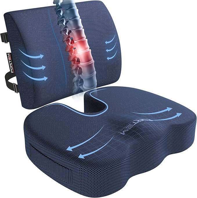 FORTEM Seat Cushion, Office Chair Cushion, Lumbar Support Pillow for Office Chair, Memory Foam Sciatica Coccyx Tailbone Pressure Pain Relief, Car Sitting Pad, Washable Non Slip, XL