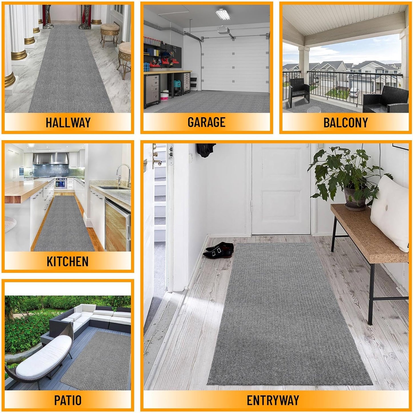 Ottomanson 2' x 40' Hallway Runner with Scraper Pile Extra Durable Non-Slip Rug Mat for Indoor & Outdoor Use - Ideal for Kitchen, Entryway, Patio & Garage - High-Traffic Carpet, Gray