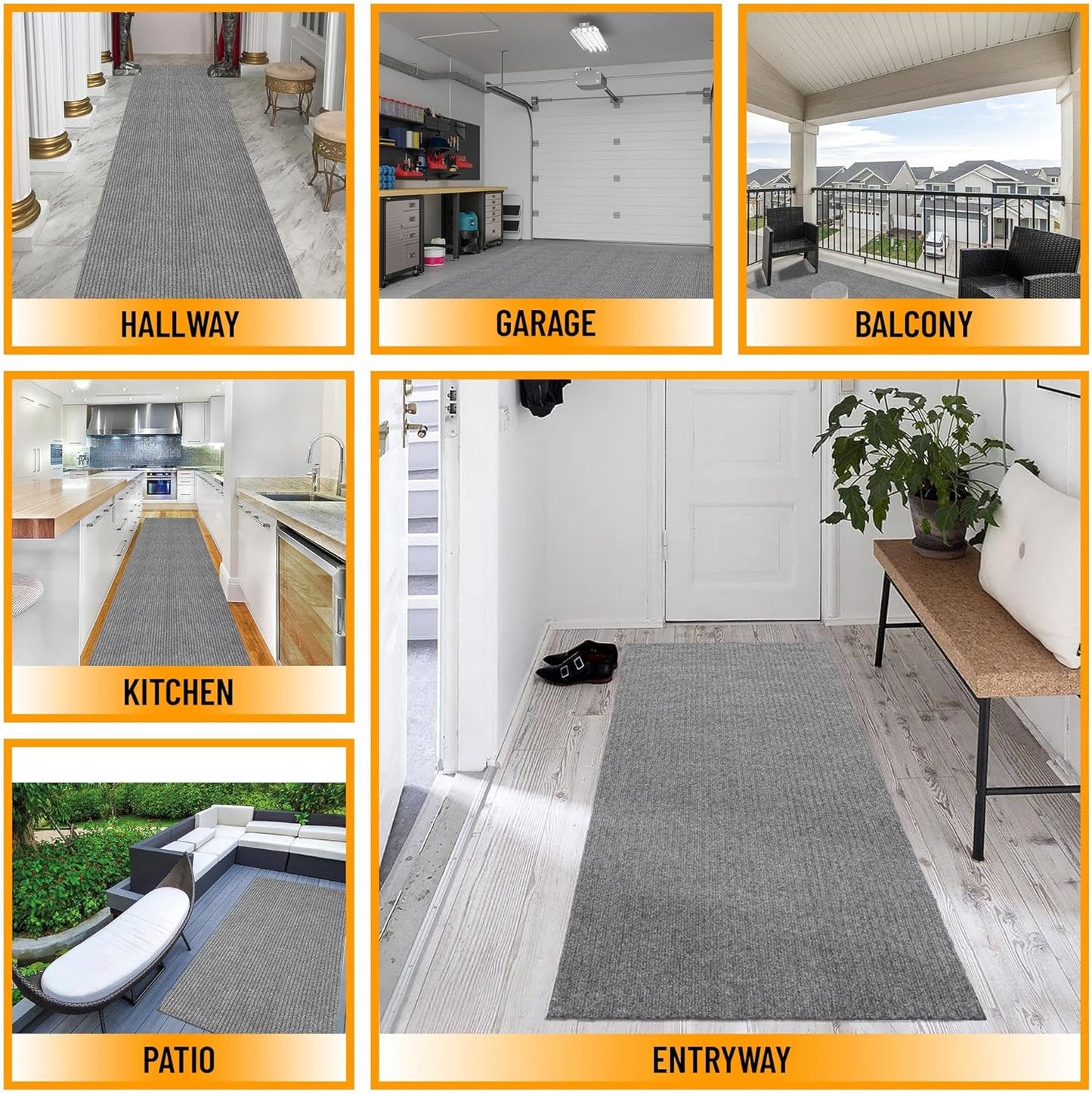 Ottomanson 3'11" x 10' Hallway Runner with Scraper Pile - Extra Durable Non-Slip Rug Mat for Indoor & Outdoor Use - Ideal for Kitchen, Entryway & Garage - High-Traffic Carpet, Gray