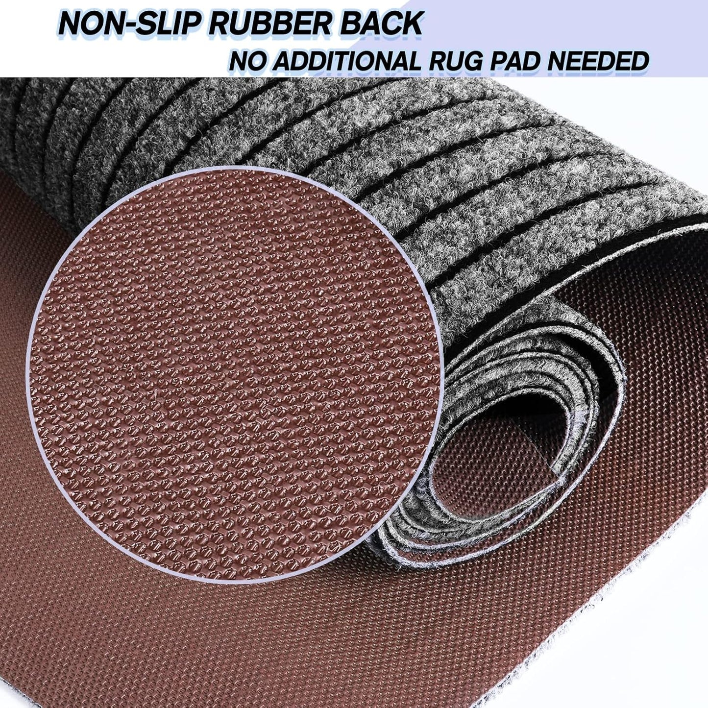 Custom Size Backed Non-Slip Area Rugs Runner, Easy Clean, Waterproof Runner Rugs for Hallway Entryway, Kitchen, Laundry, 3FT x 26FT, Gray Stripe