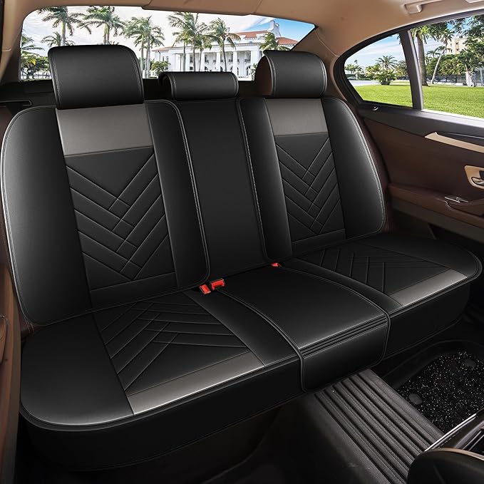 AOMSAZTO Car Seat Covers Full Set Fit for Nissan Juke 2011-2017 Waterproof Faux Leather Car Seat Cushions Automotive 5 Seat Covers Set（Black&Grey）