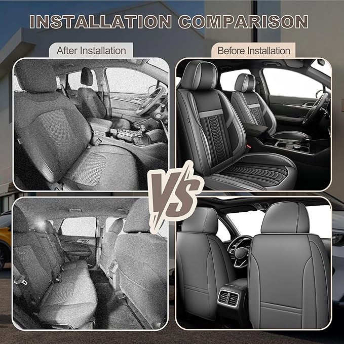 TTX LIGHTING for Hyundai Palisade 2020-2026 Seat Covers: Waterproof Leather Seat Protector with Airbag Compatible (2 Front Seats,Black&Gray)