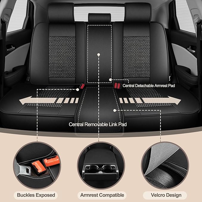 TTX LIGHTING for Kia Sorento 2007-2026 Car Seat Covers, Breathable Ice Silk & Leather Seat Protector, Cool & Anti-Sweat for Long Driving, Airbag Compatible, 5 Seats Full Set (Black)