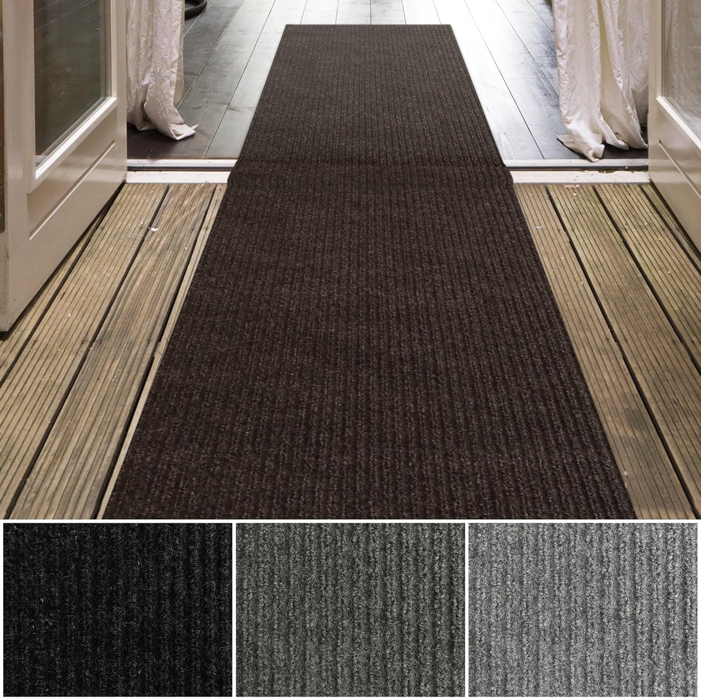 iCustomRug Spartan Weather Warrior Indoor/Outdoor Utility Ribbed Carpet Runner with Non-Slip Thermoplastic Rubber Backing, 3ft X 52ft in Brown
