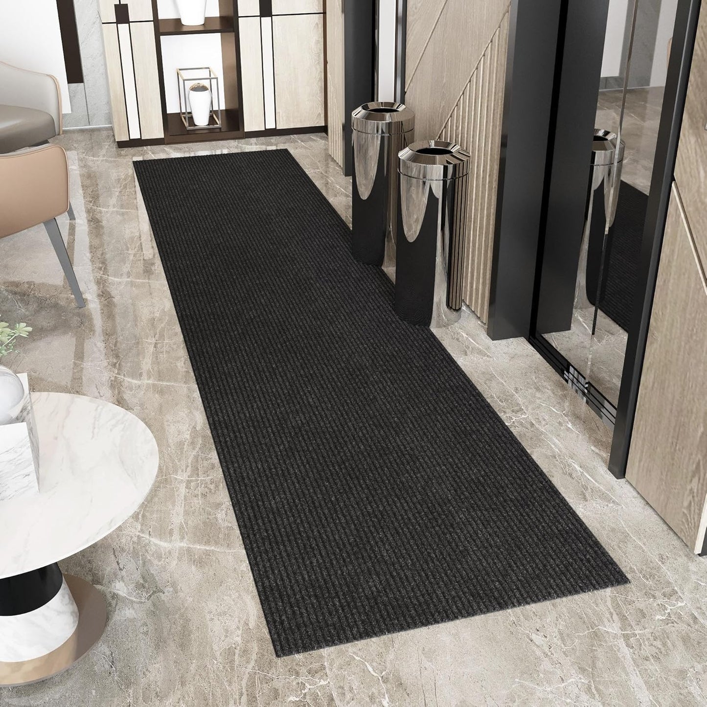 Ottomanson 3'11" x 40' Hallway Runner with Scraper Pile - Extra Durable Non-Slip Rug Mat for Indoor & Outdoor Use - Ideal for Kitchen, Entryway & Garage - High-Traffic Carpet, Black