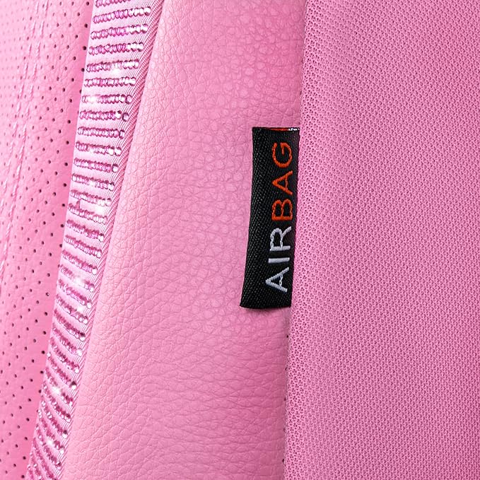 CAR PASS Bling Diamond Car Seat Covers, Shining Rhinestone Waterproof Faux Leather Pink Car Accessories Two Front Only Universal Fit Auto Glitter Crystal Sparkle Strips for Cute Women Girl, Pink