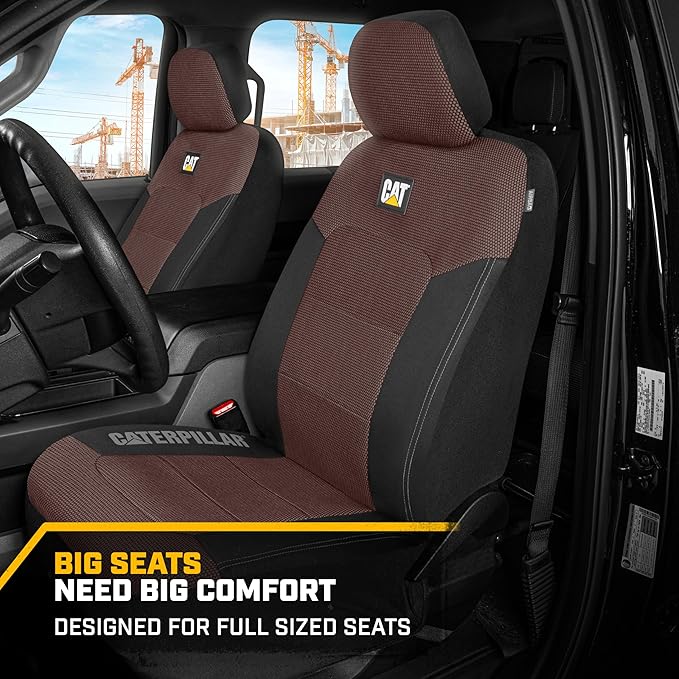 CAT Brown & Black Seat Covers for Cars, Trucks, & SUV - Set of (2) MeshFlex Car Seat Cover Front Seat Protectors - Airbag Compatible Seat Covers for SUV Interior Covers & Seat Cover Accessories