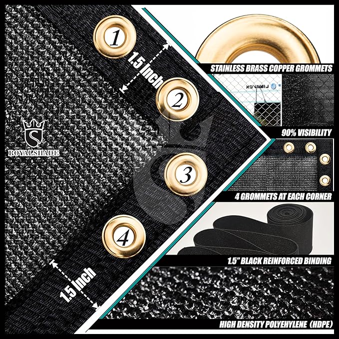 Royal Shade Custom Size 6' x 137' Black Fence Privacy Screen Windscreen Cover Netting Mesh Fabric Cloth - Cable Zip Ties Included (We Make Custom Size)
