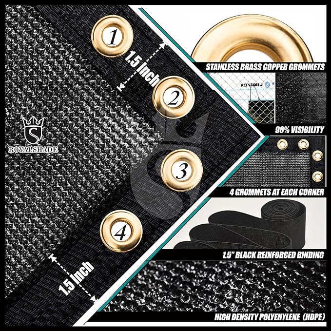 Royal Shade Custom Size 5' x 88' Black Fence Privacy Screen Windscreen Cover Netting Mesh Fabric Cloth - Cable Zip Ties Included (We Make Custom Size)