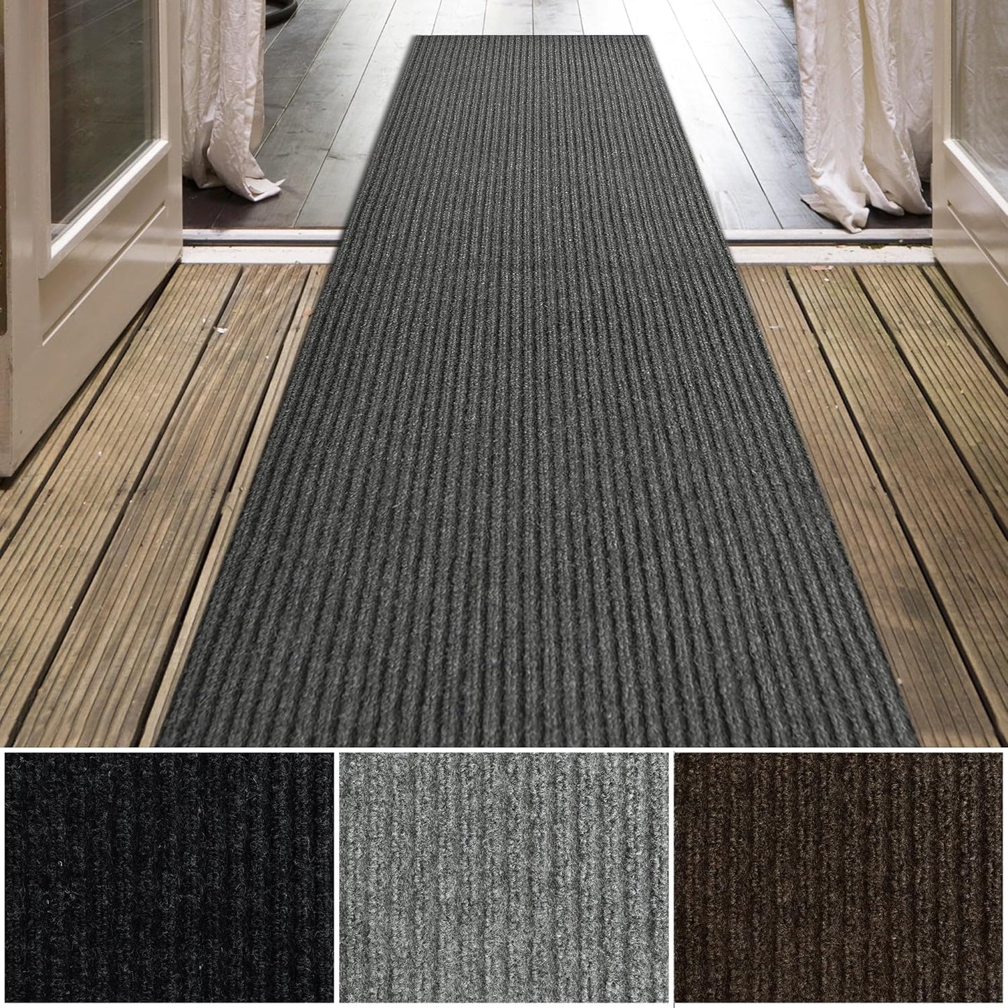 iCustomRug Spartan Weather Warrior Duty Indoor/Outdoor Utility Ribbed in 3ft,4ft,6ft Widths 70 Custom Sizes with Natural Non-Slip Rubber Backing 4'X52' in Charcoal
