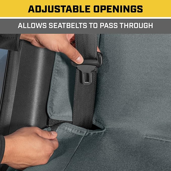 CAT Flexfit™ Gray Rear Seat Cover for Car, SUV, & Truck - Durable Canvas Material Back Car Seat Covers 60/40 Split Bench Protector - Back Seat Cover & Back Seat Protector Interior Accessories