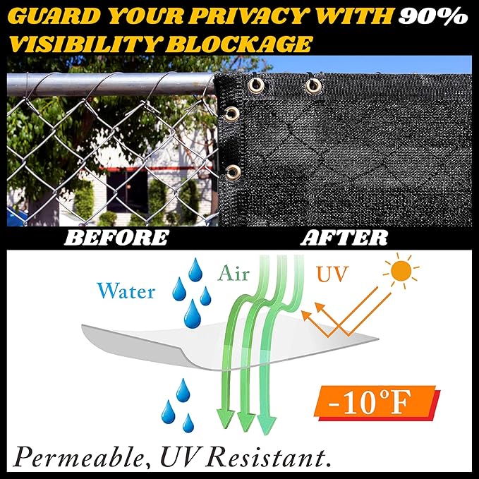 Royal Shade Custom Size 6' x 14' Black Fence Privacy Screen Windscreen Cover Netting Mesh Fabric Cloth - Cable Zip Ties Included (We Make Custom Size)
