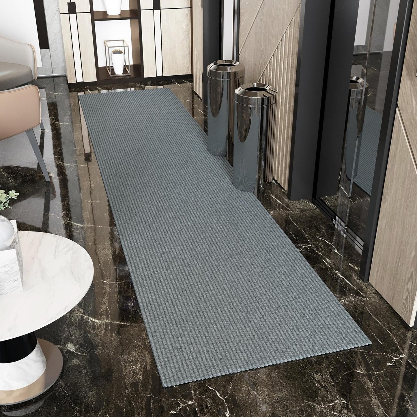 Ottomanson 2' x 16' Hallway Runner with Scraper Pile Extra Durable Non-Slip Rug Mat for Indoor & Outdoor Use - Ideal for Kitchen, Entryway, Patio & Garage - High-Traffic Carpet, Gray