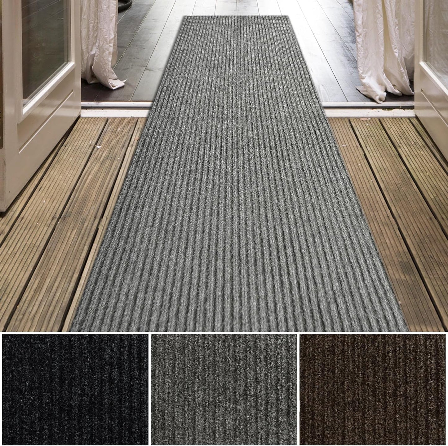 iCustomRug Spartan Weather Warrior Indoor/Outdoor Utility Ribbed Carpet Runner with Non-Slip Thermoplastic Rubber Backing, 3ft X 80ft in Grey