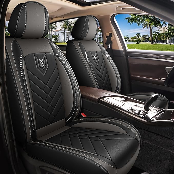 AOMSAZTO Front Seat Covers Fit for Nissan Murano 2011-2025 2026 Waterproof Faux Leather Car Seat Cover Compatible with Airbag(2PCS Front, Black&Grey)