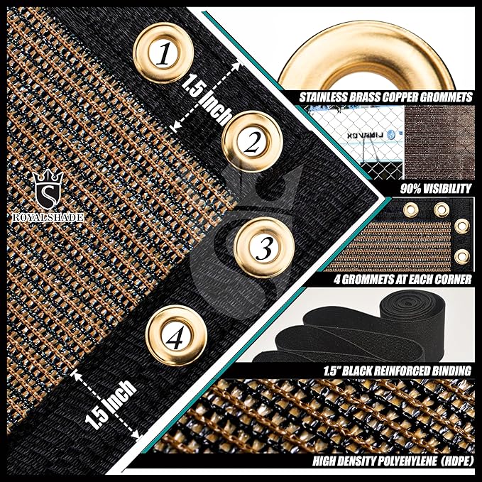 Royal Shade Custom Size 5' x 161' Brown Fence Privacy Screen Windscreen Cover Netting Mesh Fabric Cloth - Cable Zip Ties Included (We Make Custom Size)