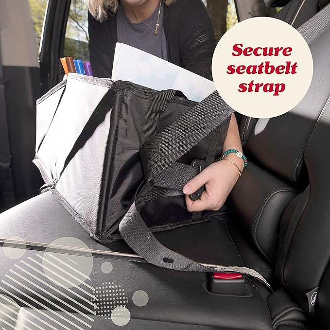 Lusso Gear Car Seat Organizer - Built-In Car Cup Holders & Mesh Pockets - Foldable Back Seat Organizer with Handles - Kids Road Trip Essentials - 9 Compartments, Black Oxford