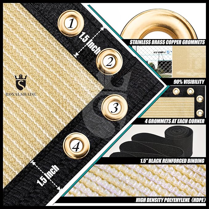 Royal Shade Custom Size 6' x 188' Beige Fence Privacy Screen Windscreen Cover Netting Mesh Fabric Cloth - Cable Zip Ties Included (We Make Custom Size)