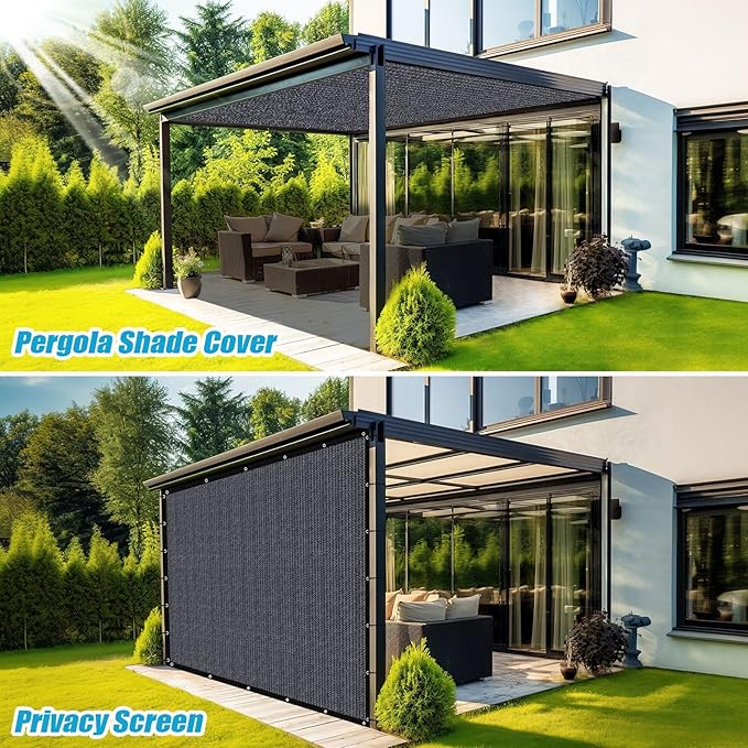 Amagenix 90% Sun Shade Cloth with Grommets, 8' x 10' Pergola Replacement Shade Cover Canopy Privacy Screen for Outdoor Patio Garden, Blue Gray (We Customized)