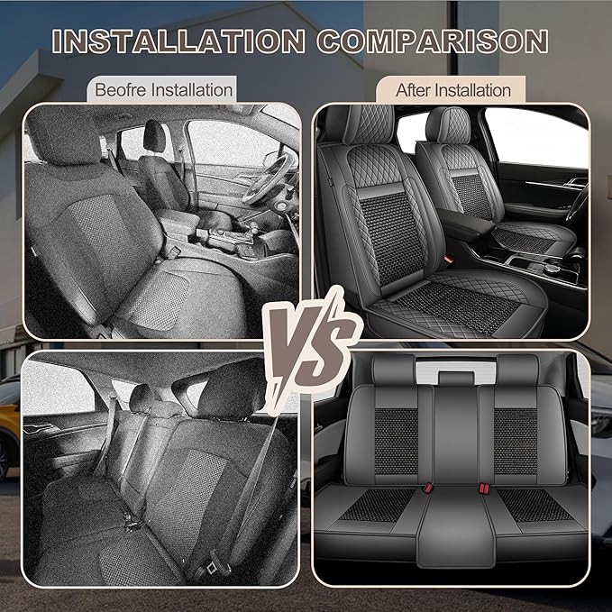 TTX LIGHTING for Lexus RX 350 2007-2026 Car Seat Covers, Breathable Ice Silk & Leather Seat Protector, Cool & Anti-Sweat for Long Driving, Airbag Compatible, 5 Seats Full Set (Black&Gray)
