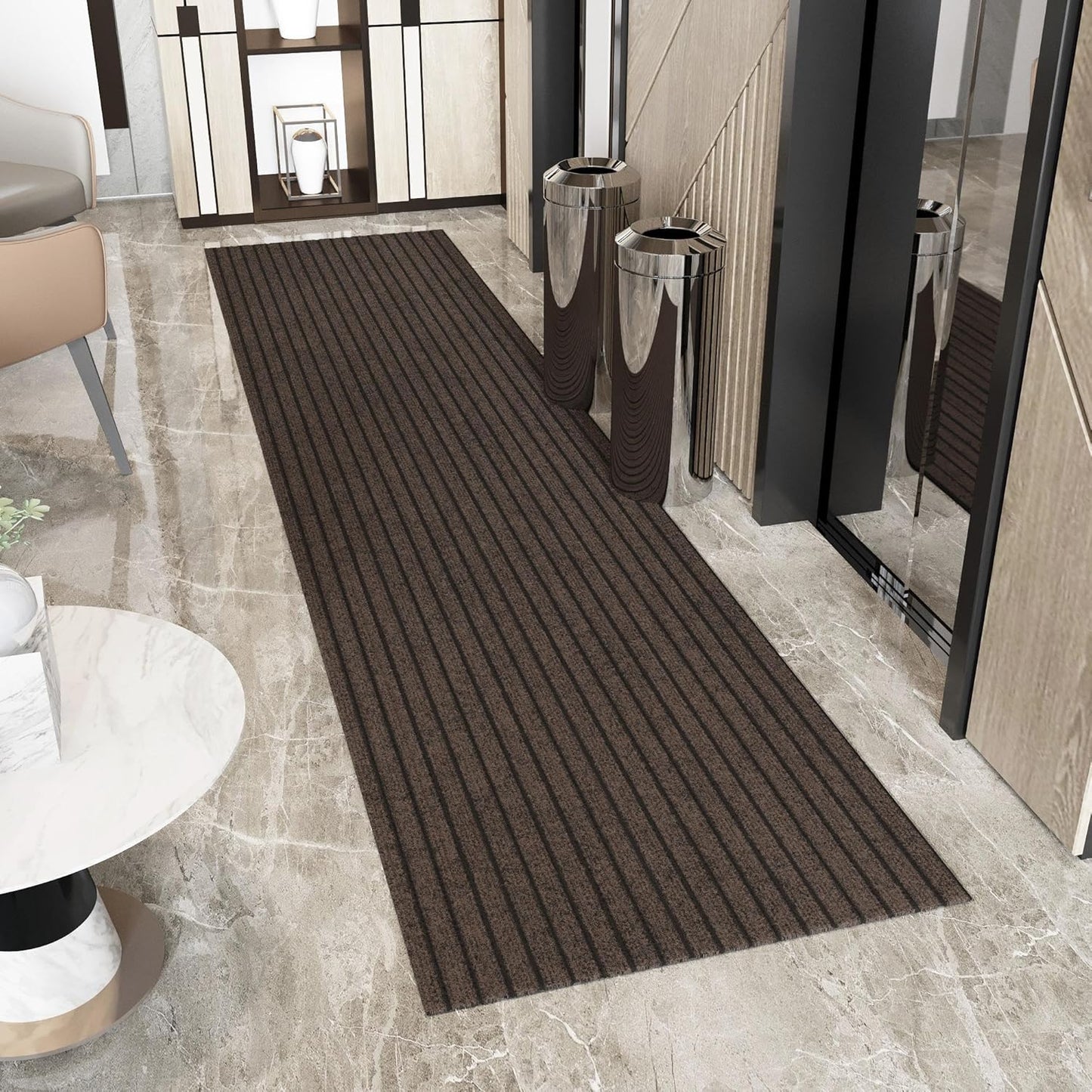 Ottomanson 2'7" x 37' Hallway Runner with Scraper Pile - Extra Durable Non-Slip Rug Mat for Indoor & Outdoor Use - Ideal for Kitchen, Entryway & Garage - High-Traffic Carpet, Brown