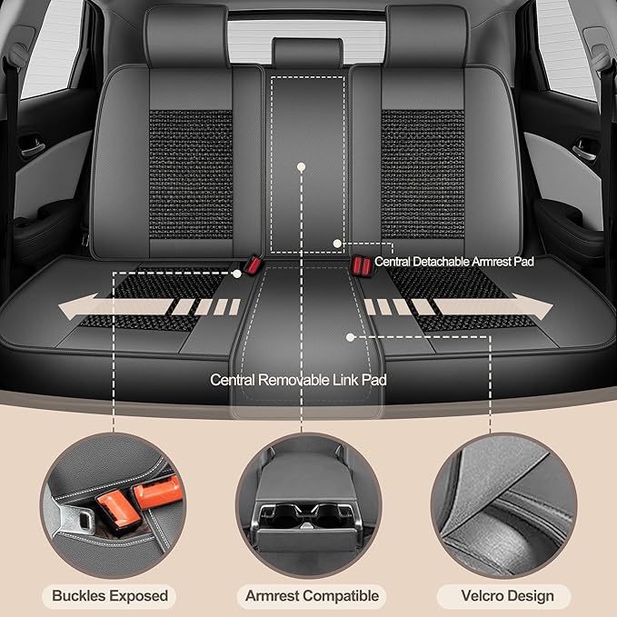 TTX LIGHTING for Hyundai Elantra 2017-2026 Car Seat Covers, Breathable Ice Silk & Leather Seat Protector, Cool & Anti-Sweat for Long Driving, Airbag Compatible, 5 Seats Full Set (Black&Gray)