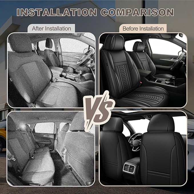 TTX LIGHTING for Cadillac SRX 2010-2016 Seat Covers: Waterproof Leather Seat Protector with Airbag Compatible (2 Front Seats,Black)