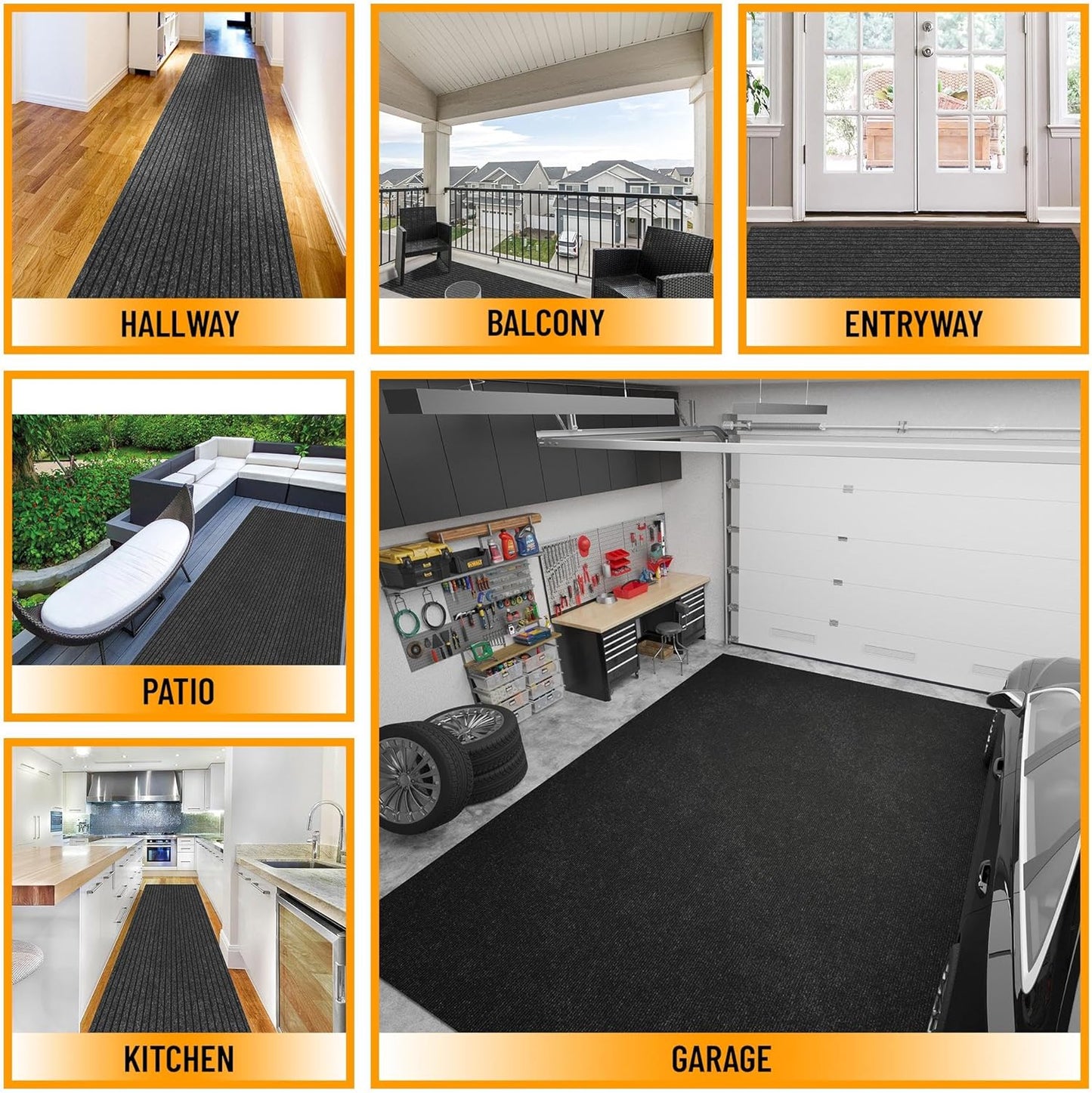 Ottomanson 2' x 25' Hallway Runner with Scraper Pile Extra Durable Non-Slip Rug Mat for Indoor & Outdoor Use - Ideal for Kitchen, Entryway, Patio & Garage - High-Traffic Carpet, Black