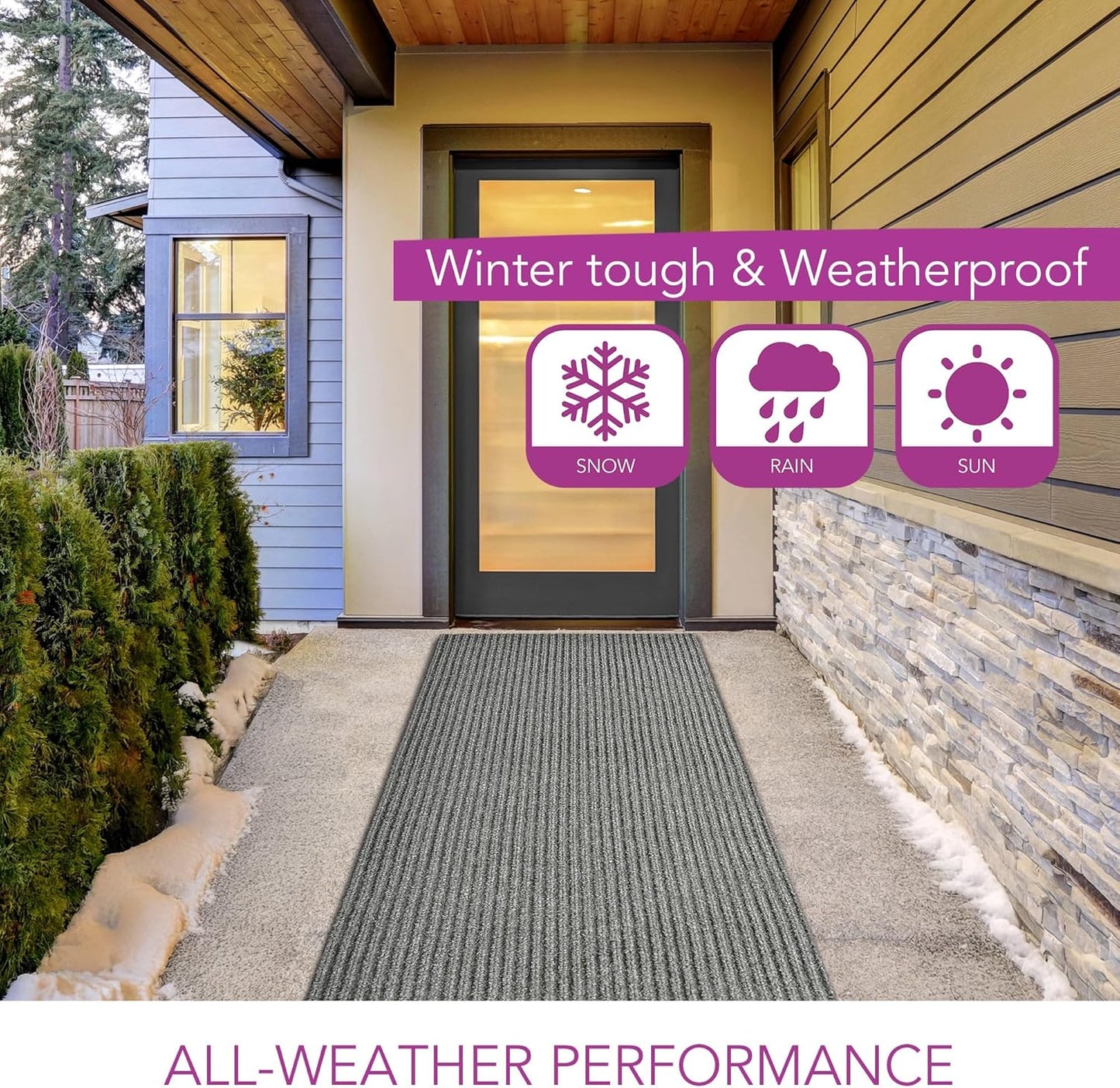 iCustomRug Spartan Weather Warrior Duty Indoor/Outdoor Utility Ribbed in 3ft,4ft,6ft Widths 70 Custom Sizes with Natural Non-Slip Rubber Backing 4'X74' in Grey
