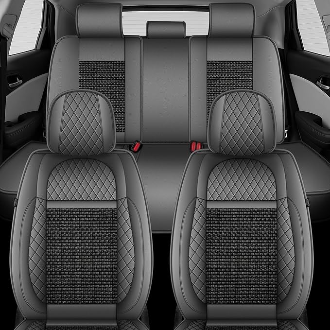 TTX LIGHTING for Ford Escape 2001-2026 Car Seat Covers, Breathable Ice Silk & Leather Seat Protector, Cool & Anti-Sweat for Long Driving, Airbag Compatible, 5 Seats Full Set (Black&Gray)
