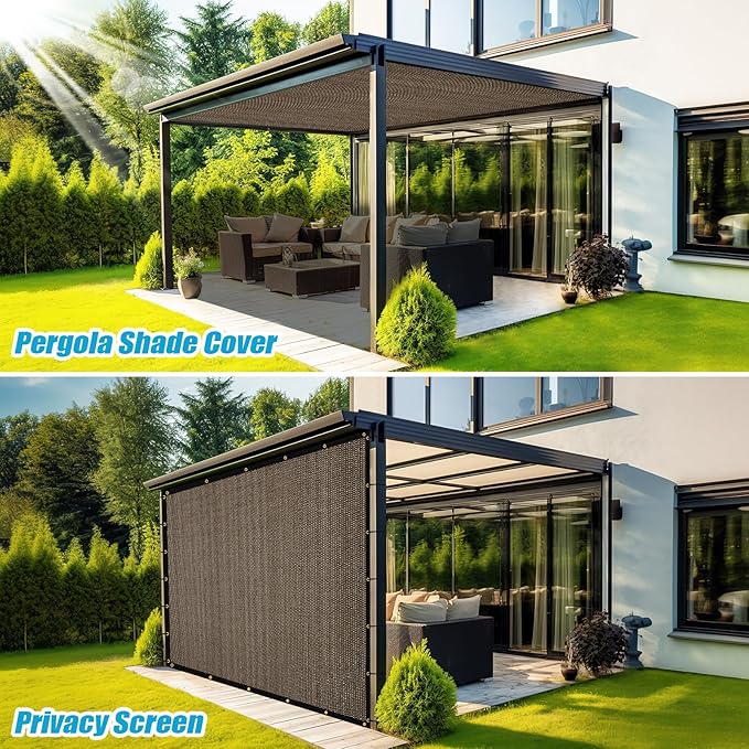 Amagenix 90% Shade Fabric 7'X 12' Mocha Sun Shade Cloth with Grommets for Pergola Replacement Shade Cover Canopy, Heavy Duty, Cable Zip Ties Included (We Customized)