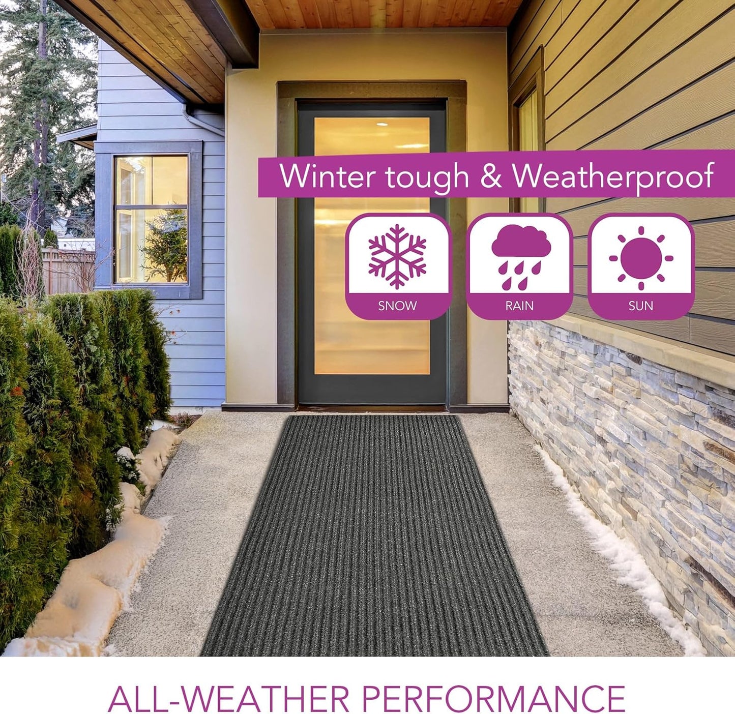 iCustomRug Spartan Weather Warrior Duty Indoor/Outdoor Utility Ribbed in 3ft,4ft,6ft Widths 70 Custom Sizes with Natural Non-Slip Rubber Backing 4'X62' in Charcoal