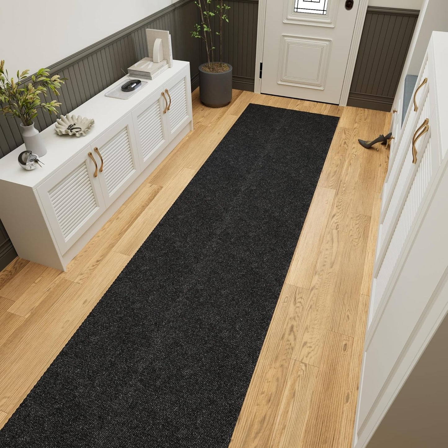 Ottomanson 2'7" x 38' Hallway Runner with Scraper Pile - Extra Durable Non-Slip Rug Mat for Indoor & Outdoor Use - Ideal for Kitchen, Entryway & Garage - High-Traffic Carpet, Black
