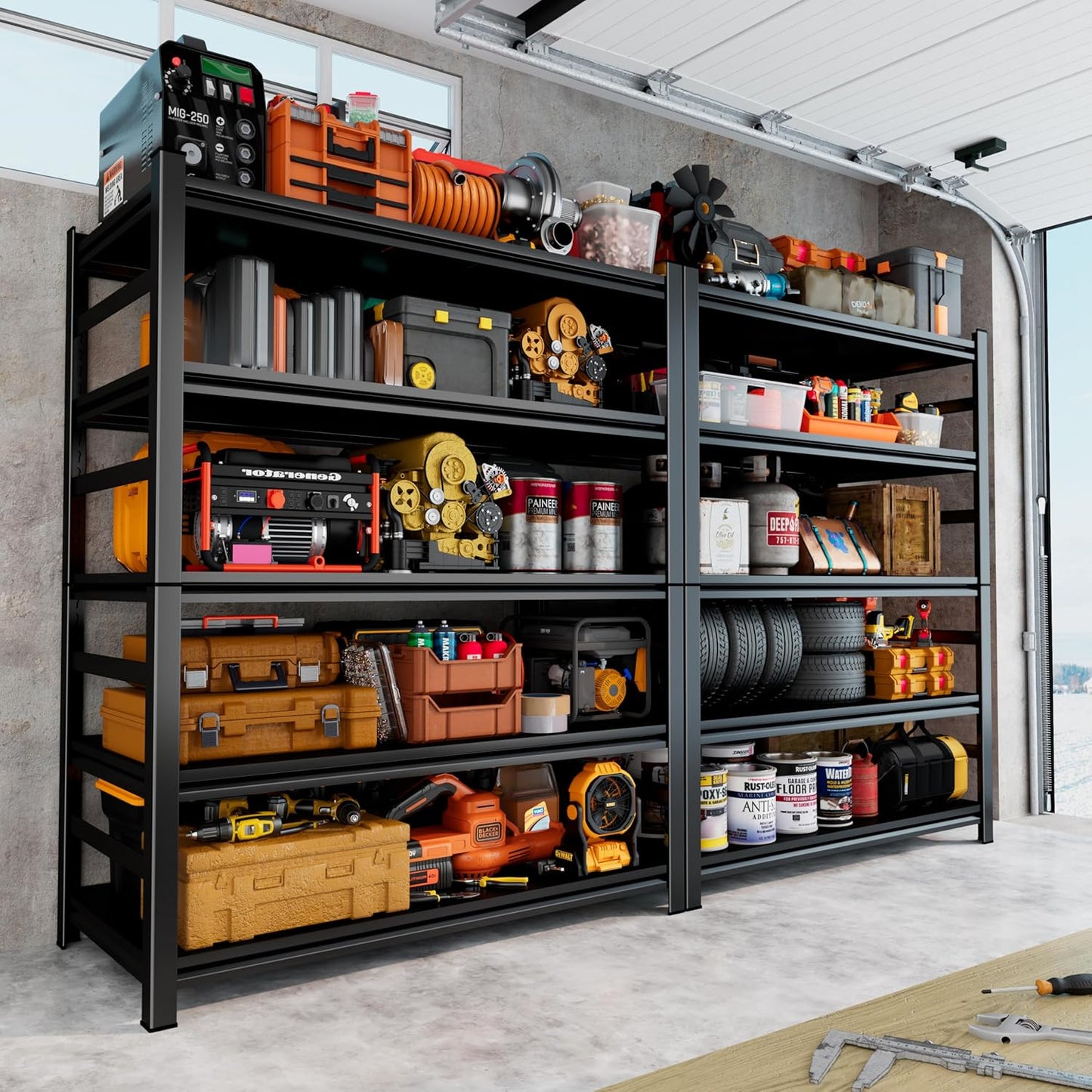48" W Garage Shelving 3800Lbs Storage Shelves Heavy Duty 5 Tier Adjustable Metal Shelving Unit Garage Shelves for Basement, Warehouse, Commercial 48" W X 78" H X 18" D, Black