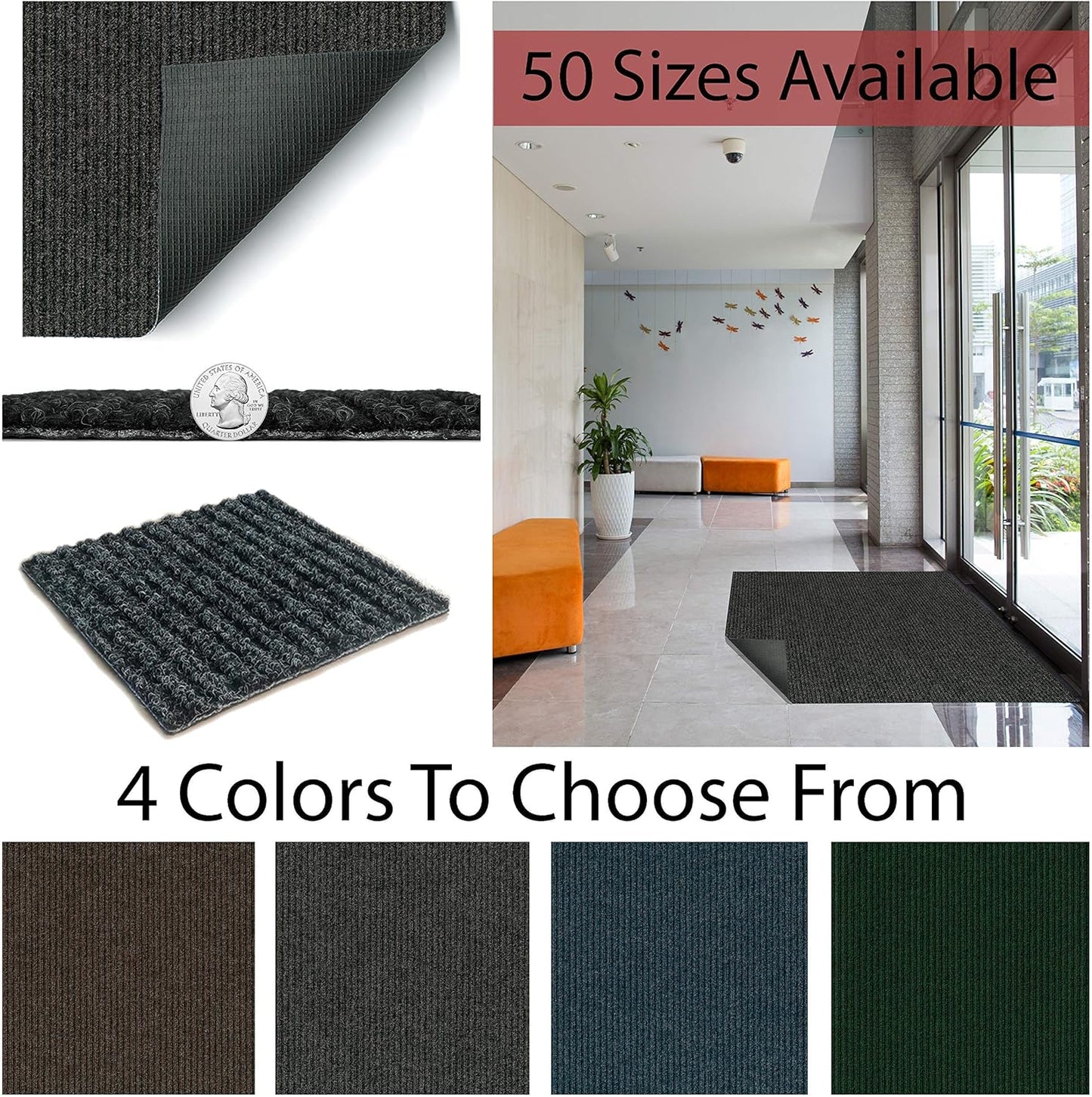 KOECKRITZ Heavy Duty Durable All Weather Indoor/Outdoor Non Slip Entrance Mat Rugs and Runners for Office Business Building Home Garage Front Door (3' x 9', Charcoal)