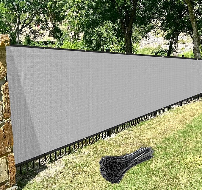Windscreen4less Privacy Fence Screen Heavy Duty Windscreen Fencing Mesh Fabric Shade Net Cover with Brass Grommtes for Outdoor Wall Garden Yard Pool Deck, 8'x165' Light Gray