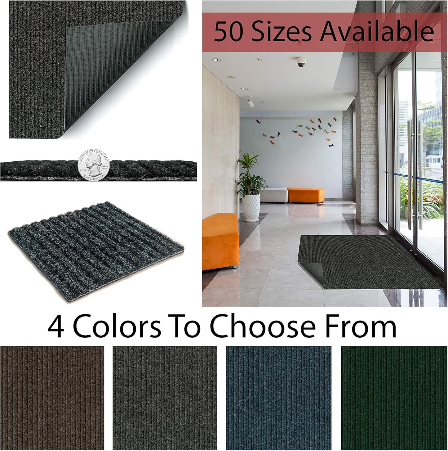 KOECKRITZ Heavy Duty Durable All Weather Indoor/Outdoor Non Slip Entrance Mat Rugs and Runners for Office Business Building Home Garage Front Door (3' x 10', Blue)